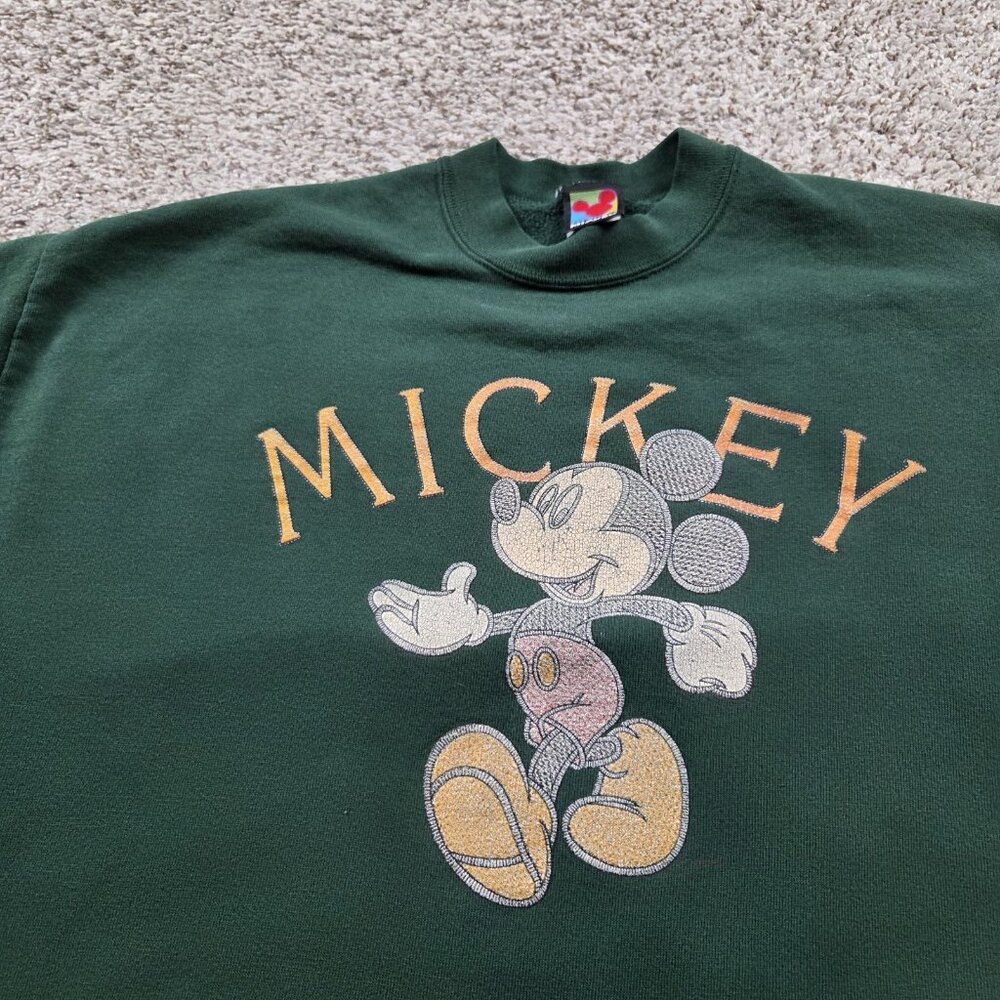 Vtg Disney Mickey Sweatshirt Adult Large Green Graphic Long Sleeve Crew - Picture 3 of 6
